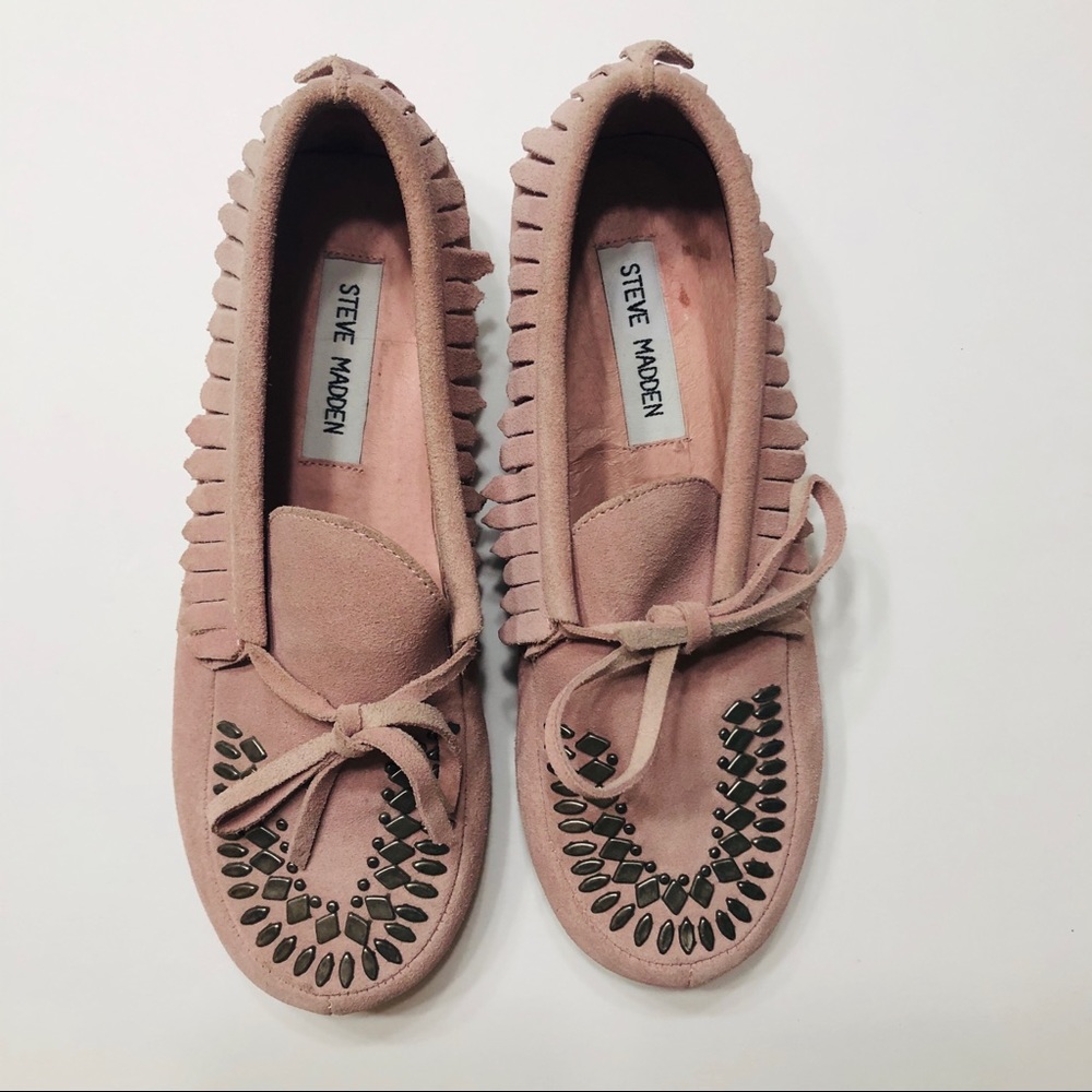 Steve Madden Leather Moccasins Pink Suede Size 6.5